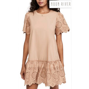Moon River Romantic Size Med. Eyelet Button Back Mini Dress (SOLD OUT STYLE)